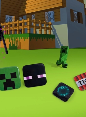 Minecraft我的世界玩具Mc周边徽章套装苦力怕末影人小猪骷髅套装