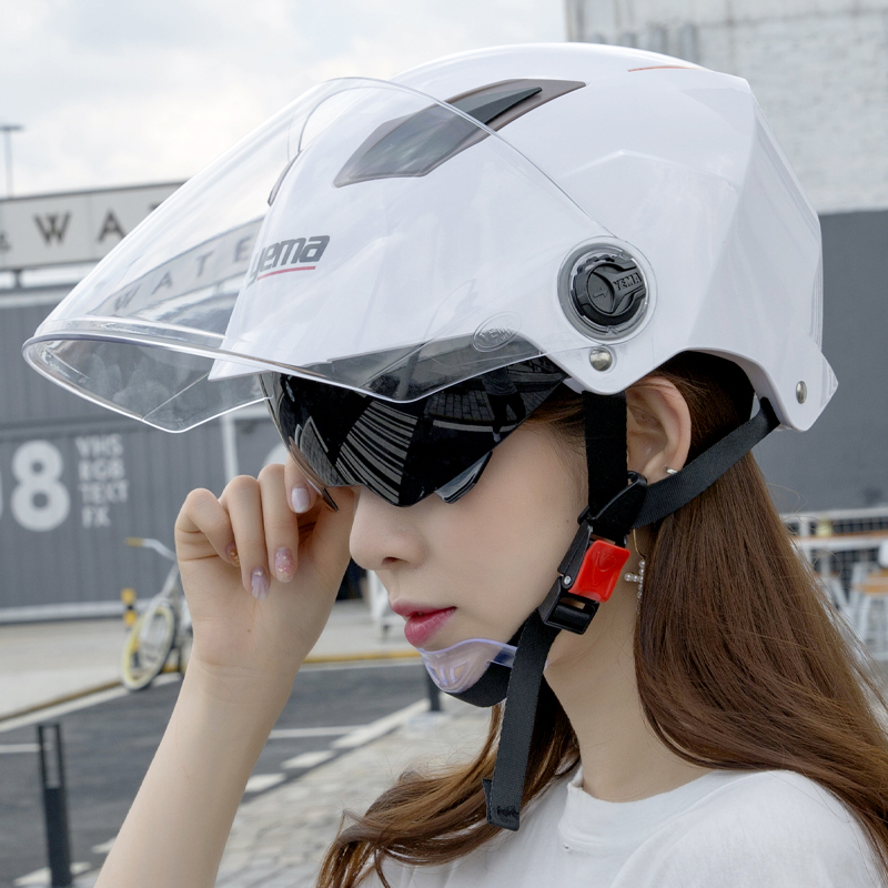 野马3C认证国标夏季电动车头盔女双镜片防晒透气电瓶摩托安全帽男