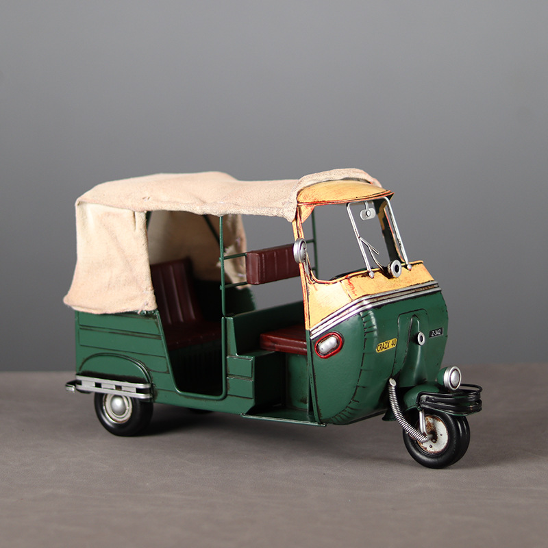 铁艺东南亚泰国tuktuk出租车印度三蹦子三轮摩托车模型工艺品摆件