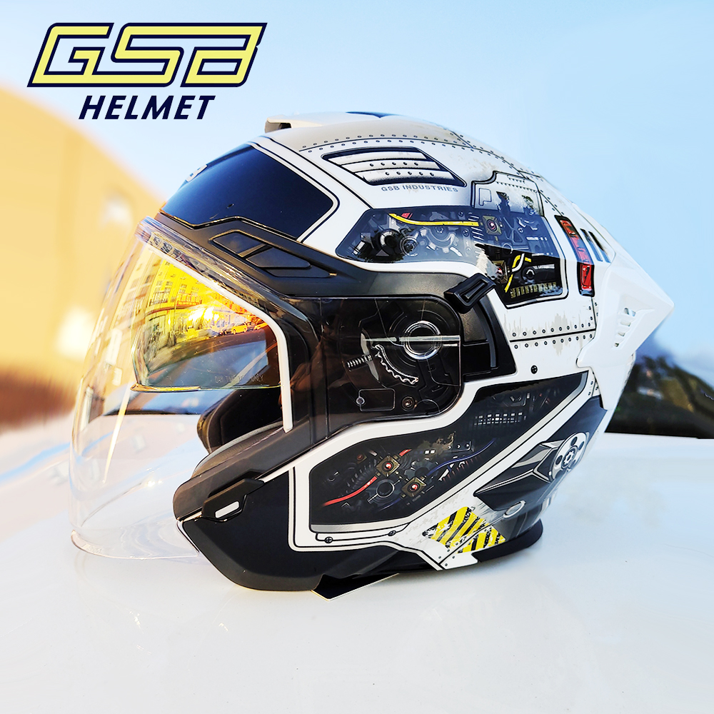 GSB摩托车头盔3c认证半盔男春夏双镜片3/4盔大码电动车机车安全帽