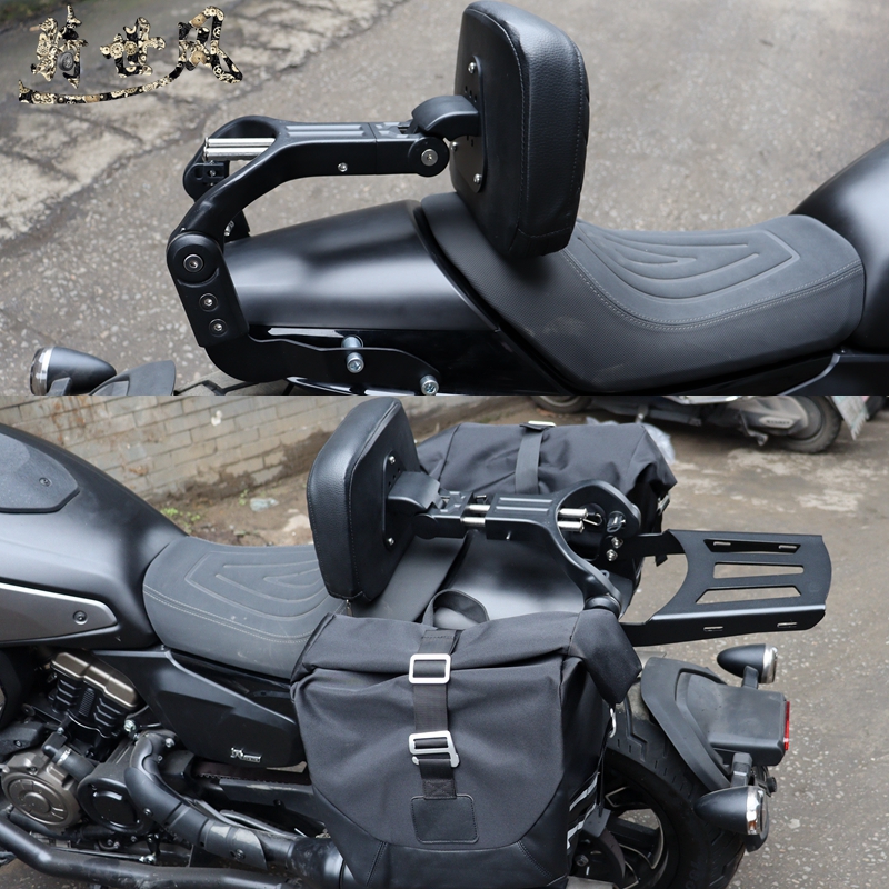 适用QJ闪600折叠靠背伸缩靠垫边包侧挂包摩托车改装配件开孔安装