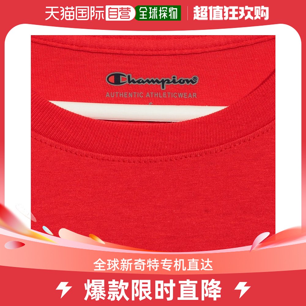 香港直邮CHAMPION 男士红色棉质草写logo圆领长袖T恤 GT78H-Y0679