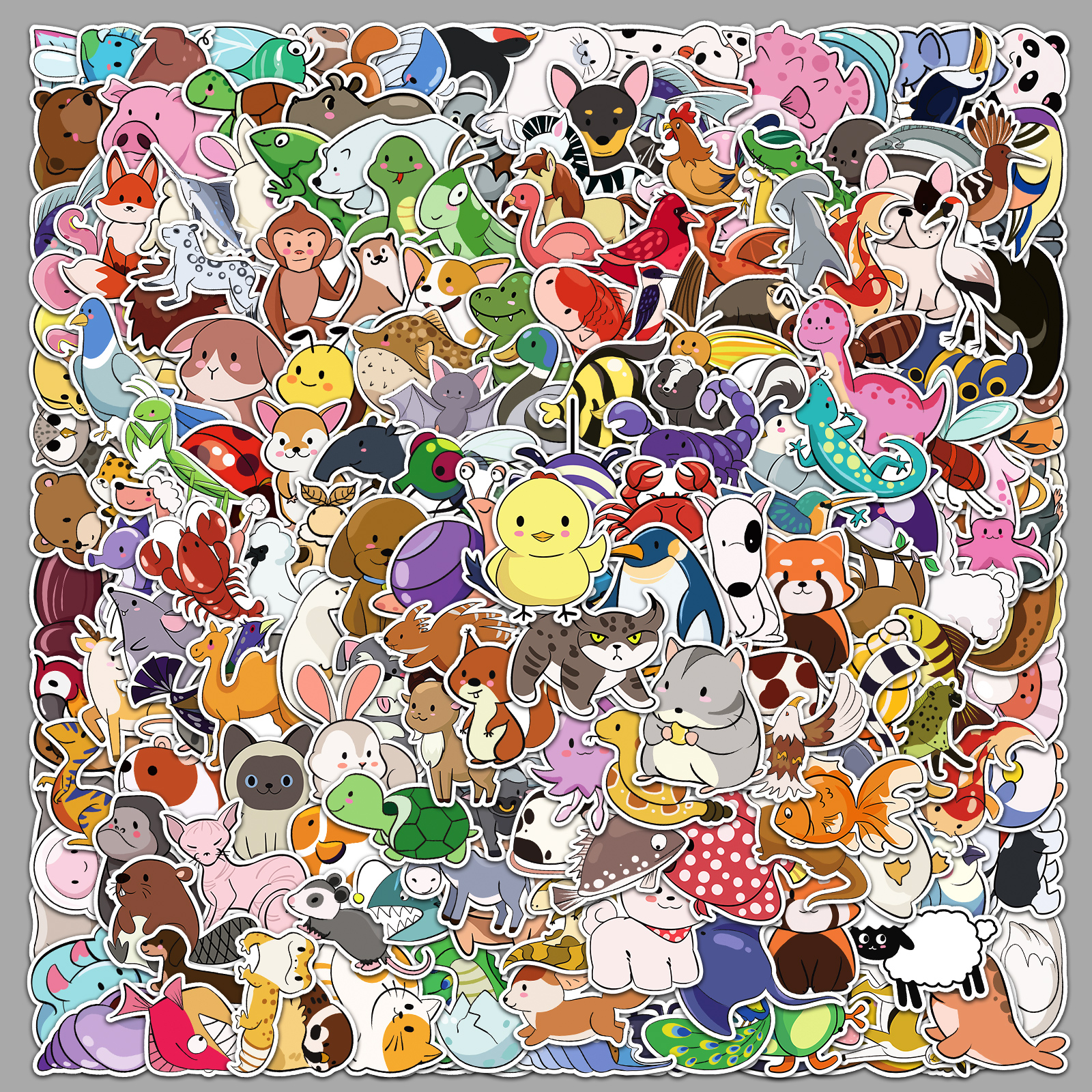 200张原创简笔画动物贴纸可爱小仓鼠螃蟹卡通图案装饰行李箱贴画