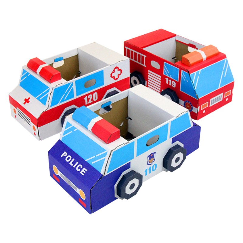 幼儿园儿童可穿戴手工纸箱汽车玩具益智工程车交通工具拼装材料包