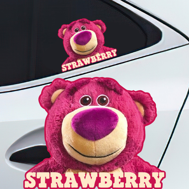 个性创意可爱草莓熊汽车贴纸划痕遮挡电动车摩托车反光防水贴画