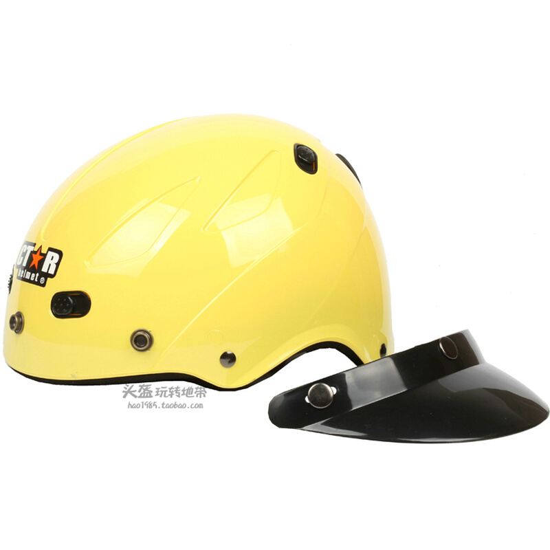 台湾正安奶黄色哈雷电动摩托车头盔男女安全雪帽防晒紫外线四夏季
