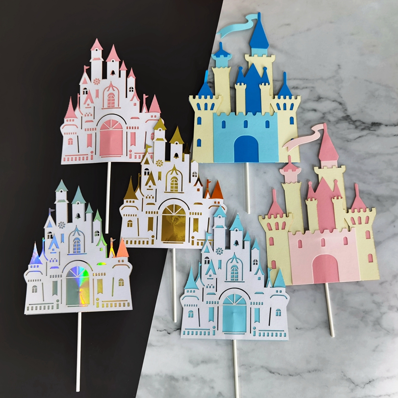 新品生日蛋糕装饰双层梦幻城堡冰雪主题公主王子城堡插牌烘焙装扮