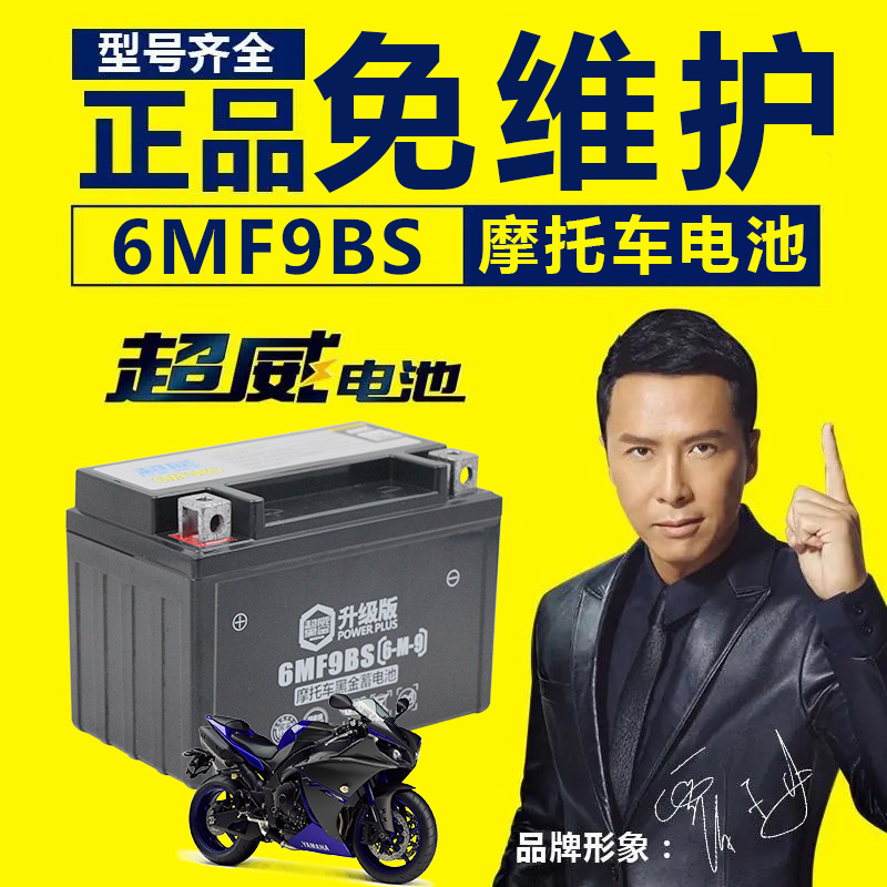 超威YTX9-BS摩托车电瓶gw250黄龙600xjr400通用免维护蓄电池12V9a