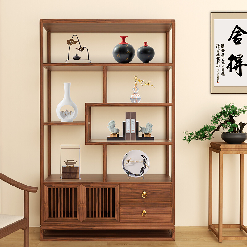 新中式博古架摆件客厅隔断上柜子摆设禅意装饰茶室酒柜工艺品