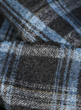 意大利进口复古蓝黑灰杂色格纹粗纺编织粗花呢纯羊毛设计师布料