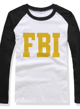 fbi美国联邦调查局符号标志logo宽松男女全纯棉长袖插肩t恤上衣服