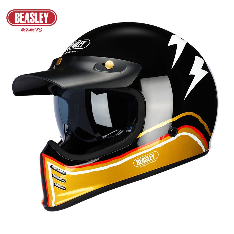 高档BEASLEY比斯力复古头盔摩托车全盔男冬季巡航哈雷机车新年礼