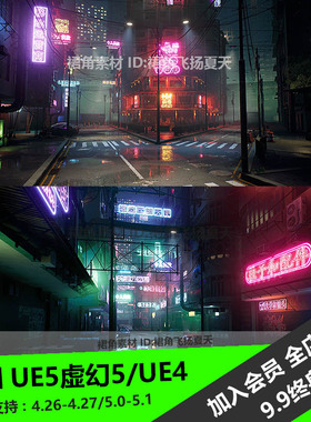 UE5虚幻4 真实现代霓虹繁华城市环境场景建筑街道 游戏3d模型素材