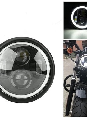 led新款摩托车改装LED复古大灯CG125GN125前照灯哈雷天使眼6.5寸