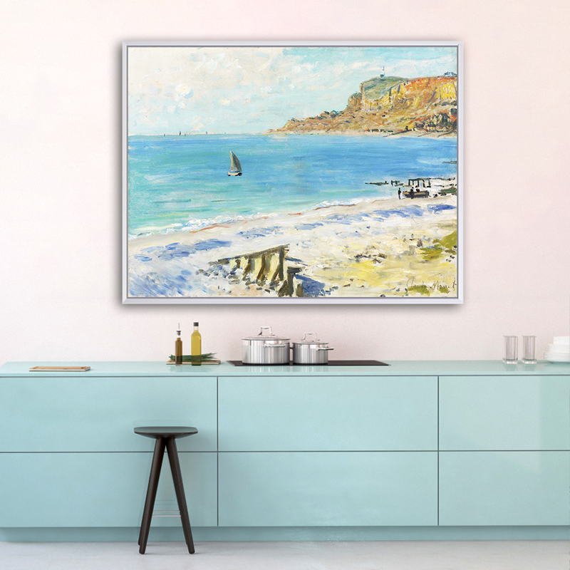 《海边景色》莫奈微喷油画客厅装饰画有框卧室餐厅电箱挂画风景画