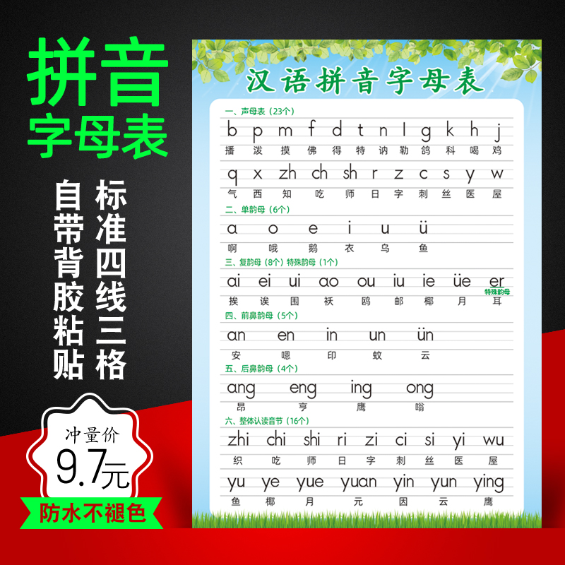 一年级小学生汉语拼音字母表声母韵母整体认读音节幼小衔接墙贴画