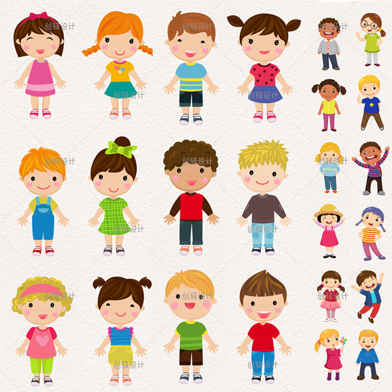 ET03可爱卡通男孩女孩幼儿园小朋友儿童人物png免抠矢量设计素材