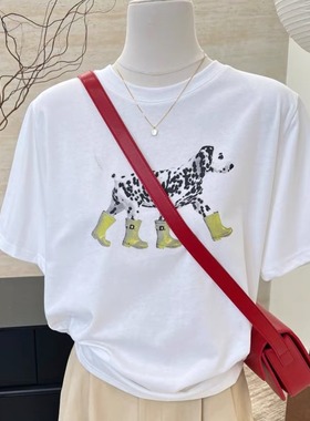 韩国爆新款女装东大门上衣设计感广州十三行欧货印花短袖正肩T恤
