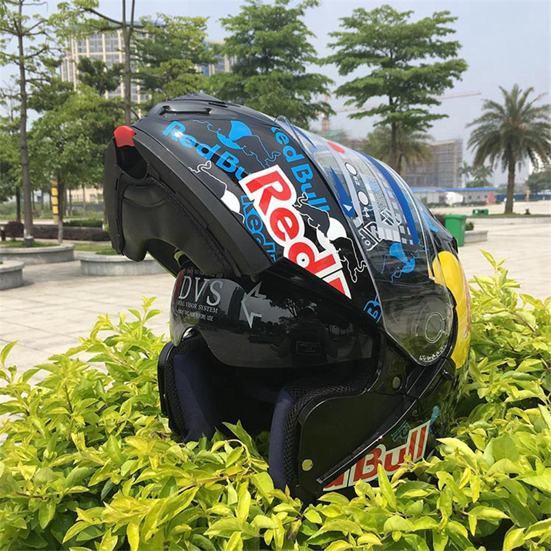 时尚个性赛车揭面盔男女士头盔摩托车MALUSHUN 328 揭面红牛头盔