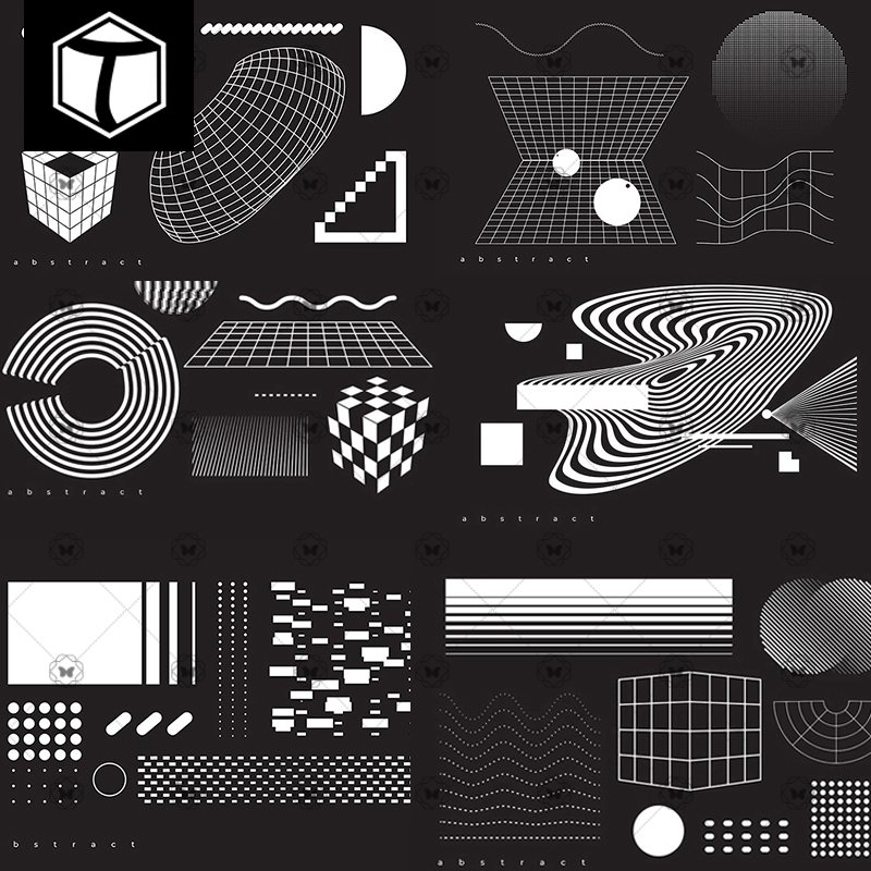 艺术抽象几何黑白点线面不规则图形平面设计元素AI矢量素材图PS