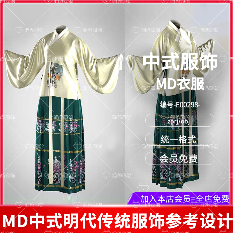 MD传统中国古风明代女古装裙子传统汉服ZPRJ古风服装打版源文件