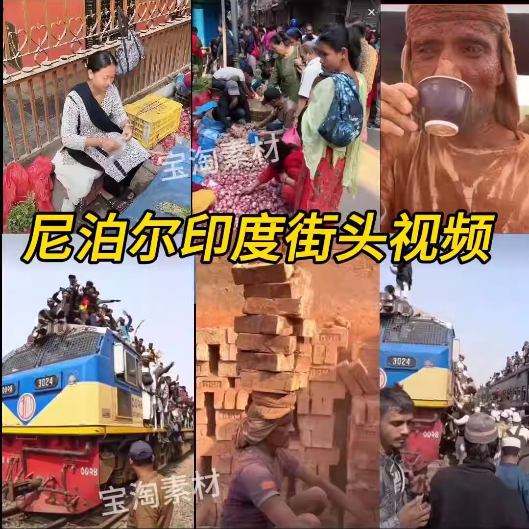 印度顶砖火车尼泊尔街头视频1个48分钟竖屏高清无印 可以送直播稿