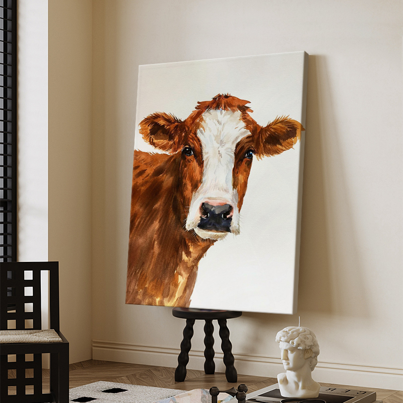 新客减动物牛装饰画客厅玄关牛气冲天艺术手绘油画北欧丙烯卡通无