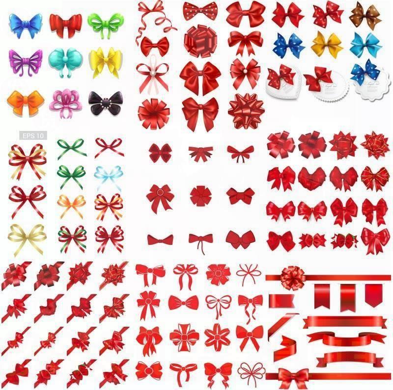喜庆红色彩色丝带创意装饰花朵蝴蝶结样式背景图设计ai矢量图素材