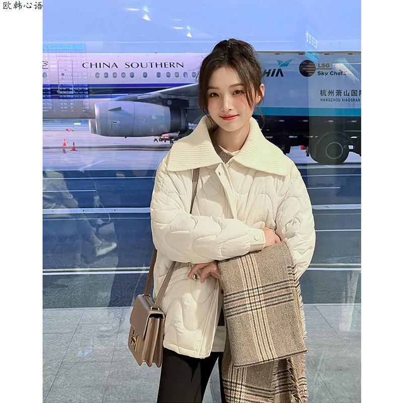 冬装女2023年新款加绒加厚翻领棉衣棉服今年流行韩系学生羽绒外套