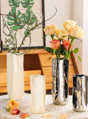 轻奢抽象曲面花瓶陶瓷水养北欧现代创意客厅餐桌干花插花装饰摆件