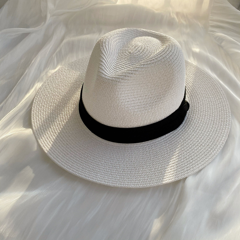 帽帽家 日本经典白色草帽 显脸小百搭细草编巴拿马宽檐出游帽子