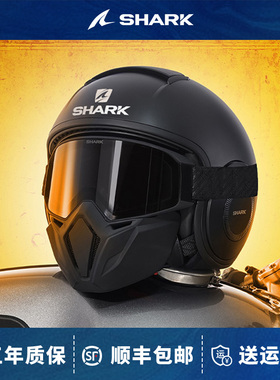 shark半盔摩托车头盔哈雷四分之三鬼脸四季男女机车防雾复古盔