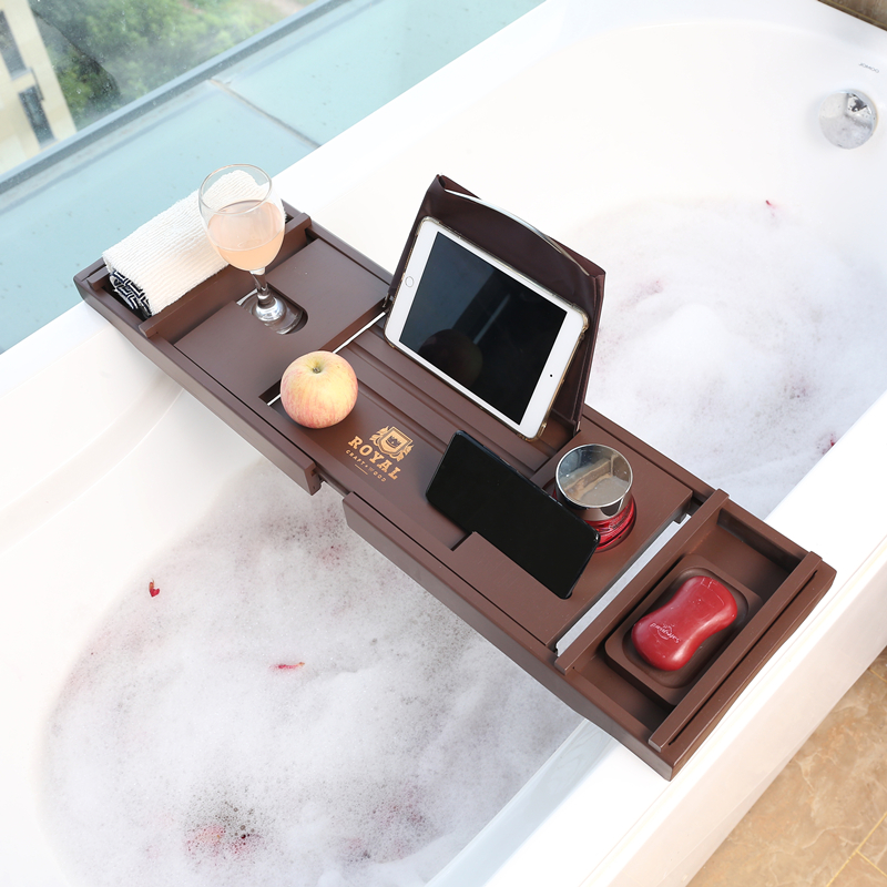 新品欧式物咖色泡澡竹木浴缸置物架伸缩浴缸可架酒店民宿浴缸架置