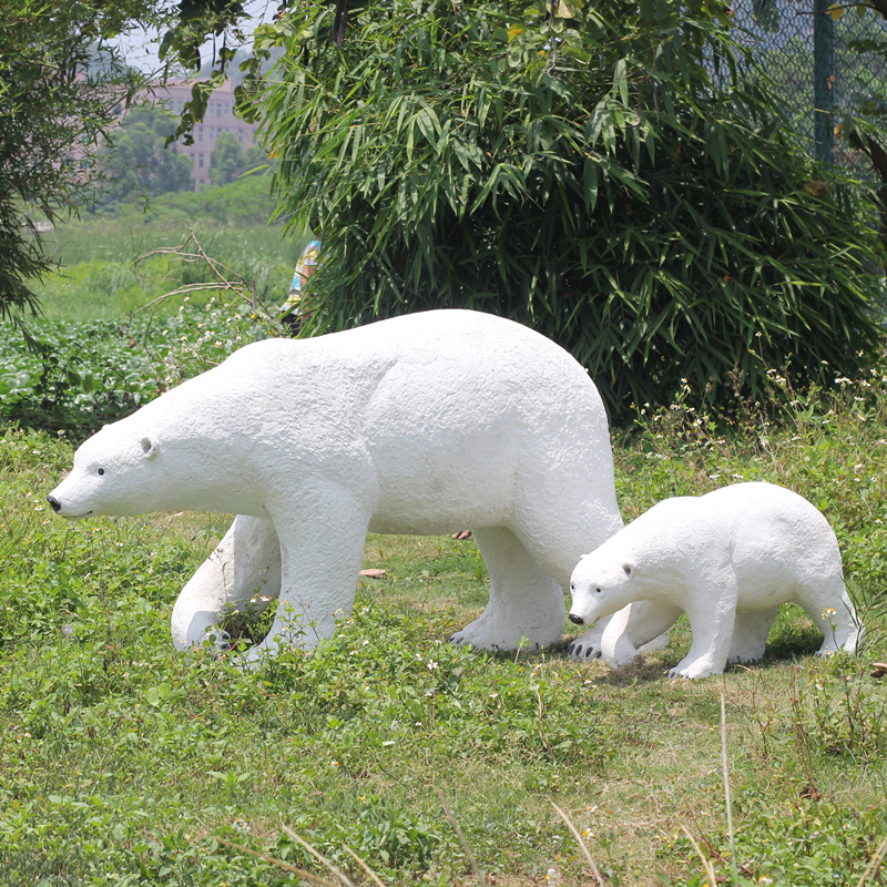 户外公园林仿真北极熊玻璃钢雕塑摆件模型动物园景区游乐场装饰品