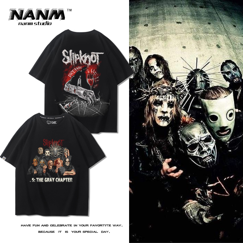Slipknot活结乐队短袖T恤男夏季暗黑金属小众摇滚潮流纯棉半截袖
