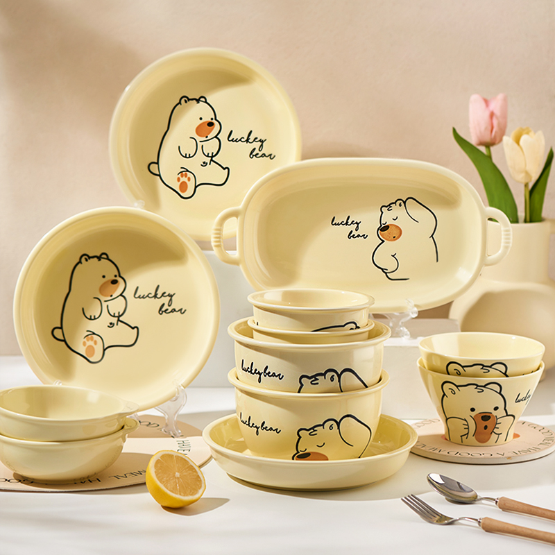 可爱陶瓷饭碗家用吃饭碗米饭碗特别好看的卡通盘子碗小碗面碗餐具