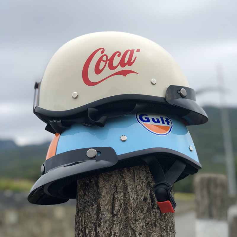 日式电动摩托车复古安全帽哈雷可乐涂装夏季男女士姜戈3C机车瓢半