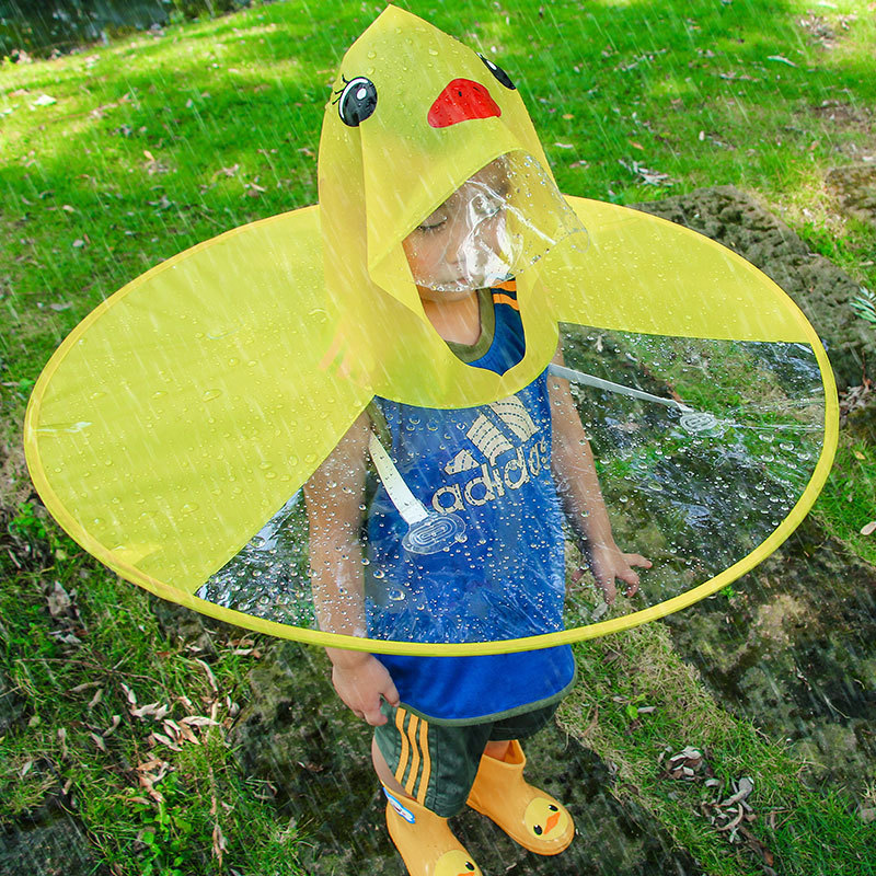 小黄鸭飞碟雨衣宝宝雨伞帽儿童下雨天户外防雨帽子防水斗篷头盔伞