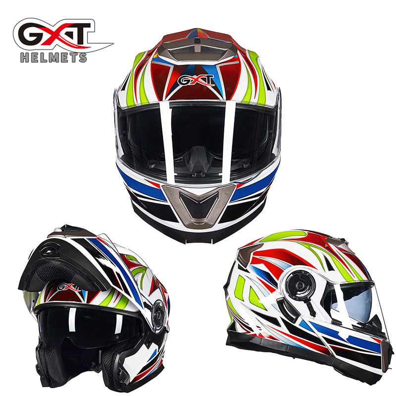 新款GXT摩托车头盔男夏季透气个性酷双镜片揭面盔防雾全覆式蓝牙