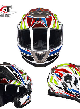 新款GXT摩托车头盔男夏季透气个性酷双镜片揭面盔防雾全覆式蓝牙