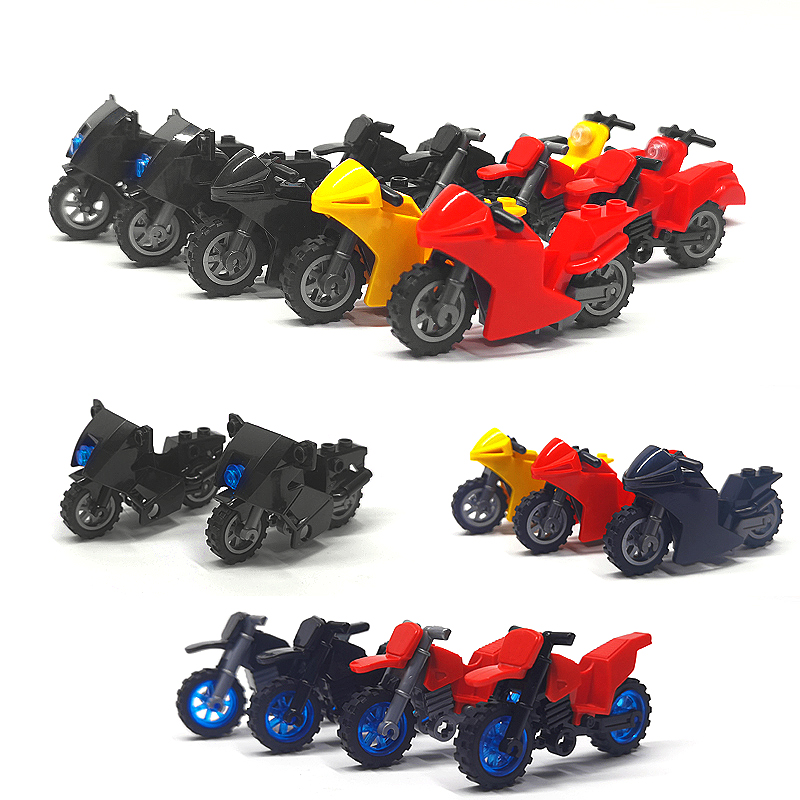 小颗粒积木MOC越野摩托车创意拼插装人仔座驾小绵羊电动机车玩具