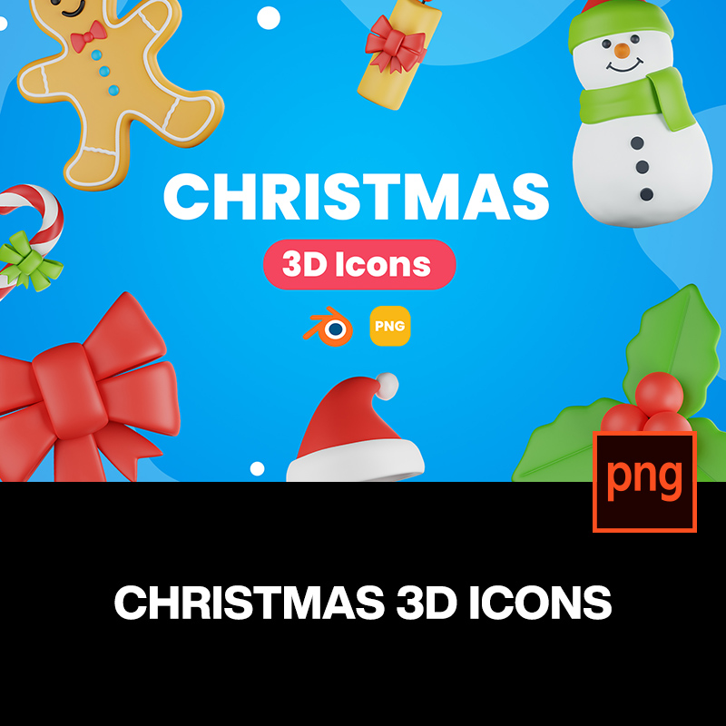 3D立体圣诞节新年圣诞老人礼物雪人圣诞树icon图标png免抠素材