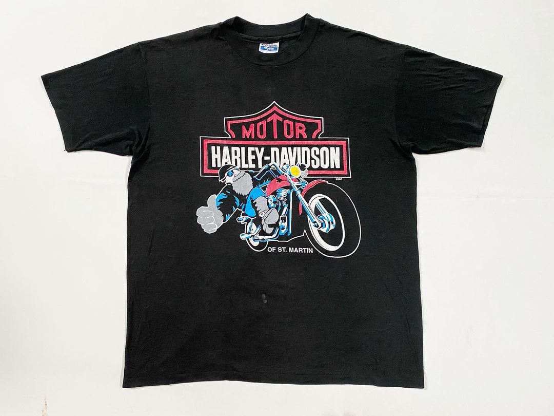 美式街头趣味撞色设计感短袖猩猩骑摩托车卡通字体男女情侣T恤