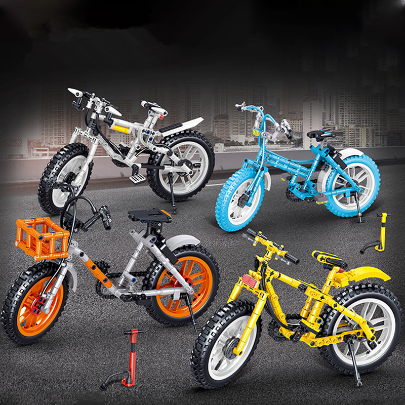 中国积木自行车共享单车摩托车拼装模型拼图7男孩儿童益智力玩具6