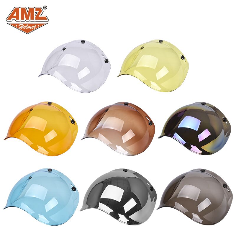 AMZ摩托车头盔泡泡镜复古三扣式通用挡风防晒镜片带框架面罩风镜