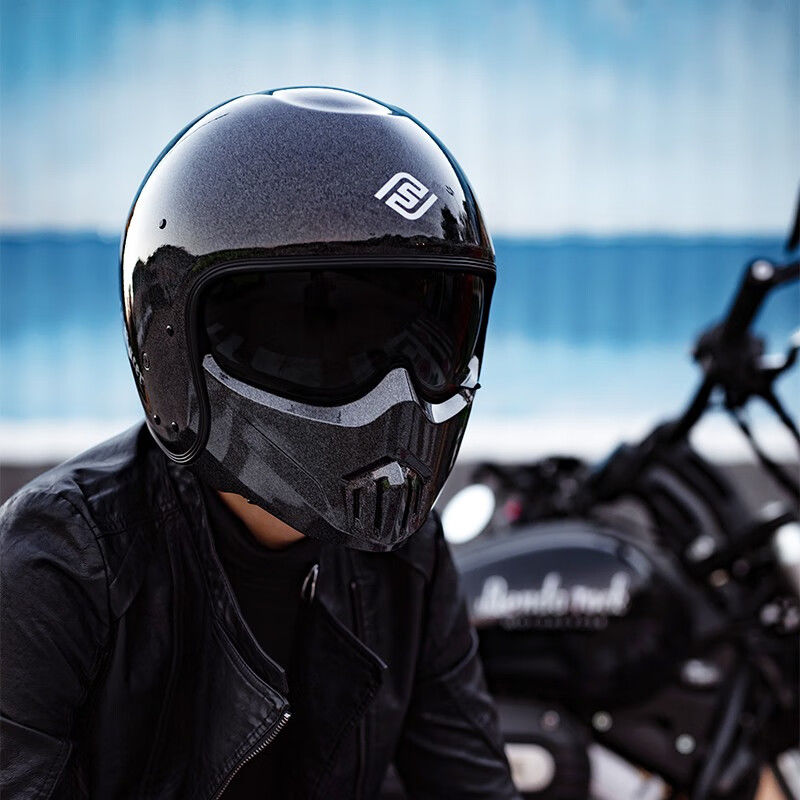 FASEED/咖啡骑士联名款V1复古鬼面摩托车头盔男女士哈雷组合全盔