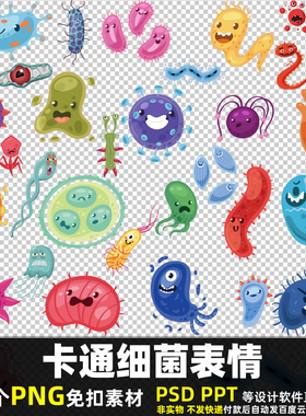 卡通细菌表情PNG免扣背景素材 PSD 防疫病毒细胞海报高清图片打印