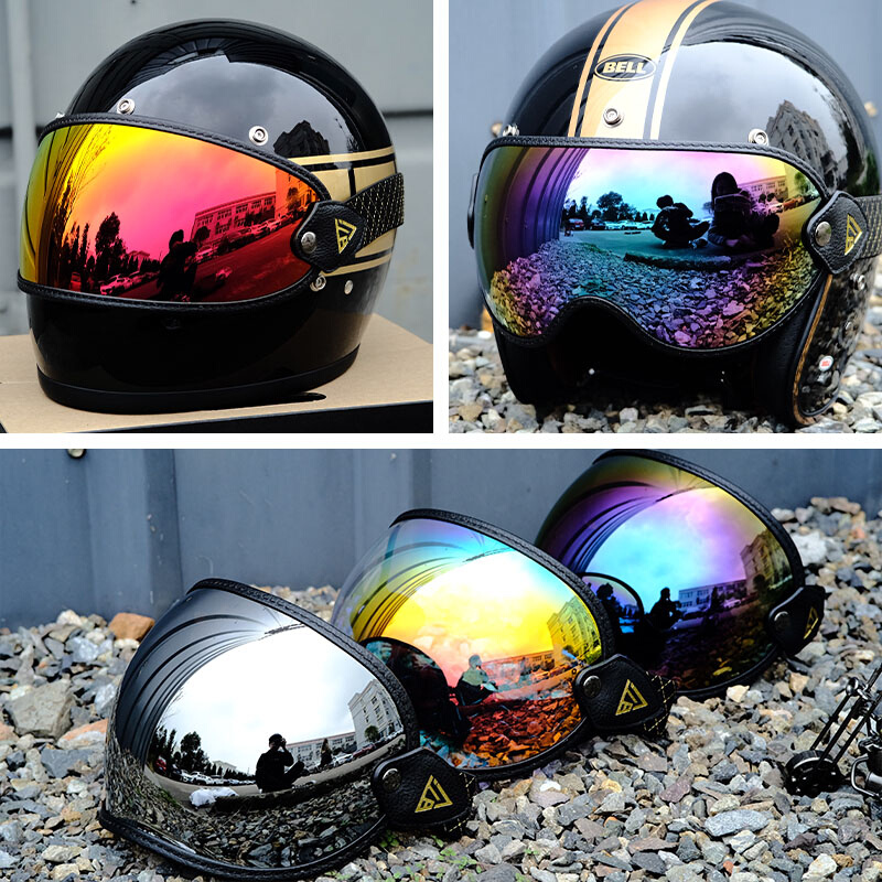摩托车头盔护目镜复古Shoei zero全盔Bell防风镜3/4半盔泡泡镜片