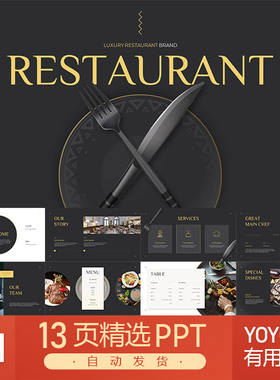厨师烹饪美食米其林食物菜单高档豪华餐厅品牌动画演示PPT模板