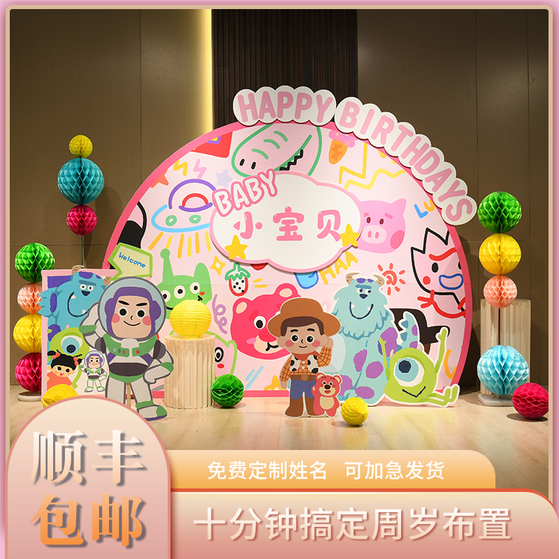 玩具总动员主题宝宝周岁生日布置背景墙定制KT板周岁宴装饰布置
